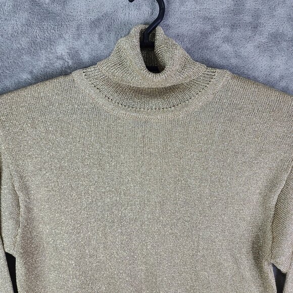 Womens Metallic Gold Suzelle Sweater Long Sleeves & Ribbed Cuffs Turtle Neck S - Picture 4 of 10